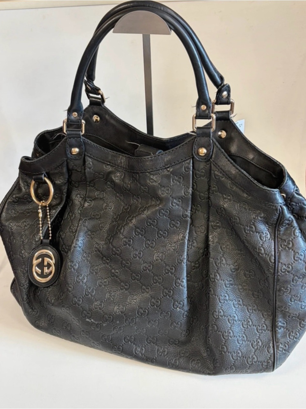 Authentic Gucci Sukey Tote Medium - Black Leather GG excellent interior